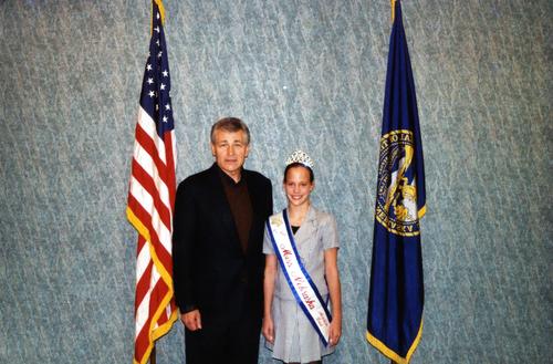 Senator Chuck Hagel with Nicole Welborn, Miss Nebraska American Coed Teen, Omaha, Nebraska., UNO Libraries' Archives &amp; Special Collections