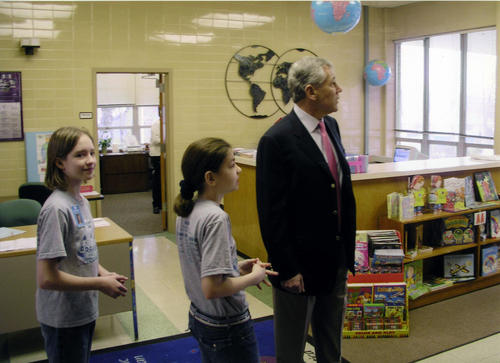 Senator Hagel with students touring Crestridge Elementary School, Omaha, Nebraska., UNO Libraries' Archives &amp; Special Collections