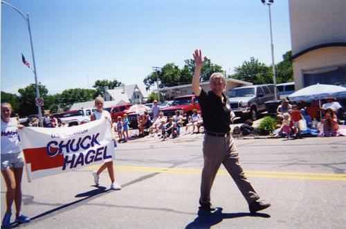Hagel walks with supporters in a parade in North Platte., UNO Libraries' Archives &amp; Special Collections