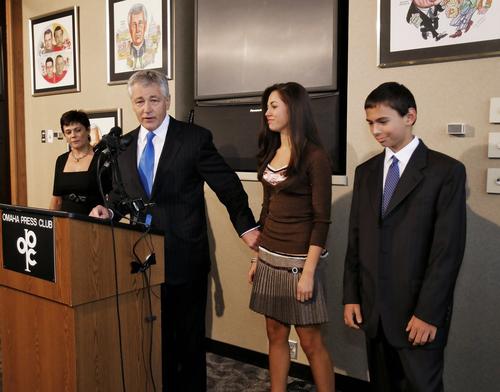 Chuck Hagel and his family attend a press event in Omaha., UNO Libraries' Archives &amp; Special Collections