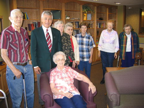 Senator Hagel and residents at the Samaritan Springs Assisted Living facility, Beatrice Nebraska., UNO Libraries' Archives &amp; Special Collections