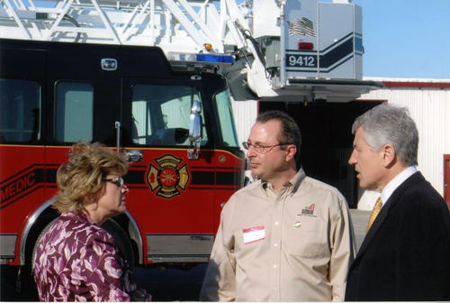 Senator Hagel visiting the Smeal Fire Apparatus Company in Snyder, Nebraska., UNO Libraries' Archives &amp; Special Collections